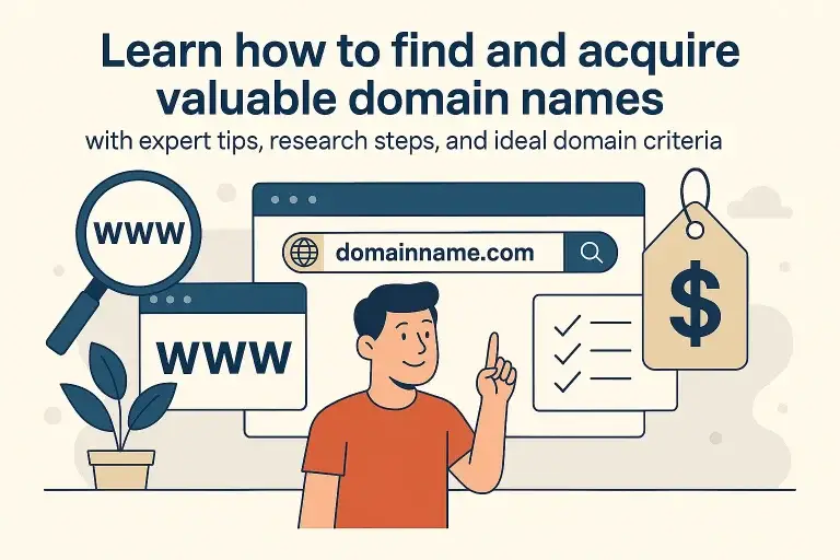 Learn how to find and acquire valuable domain names with expert tips, research steps, and ideal domain criteria.